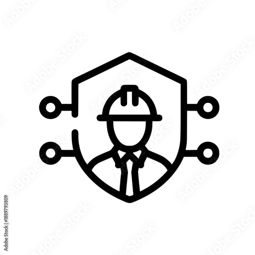 Engineering technician icon placed within shield vector illustration for safety repair and defense design

