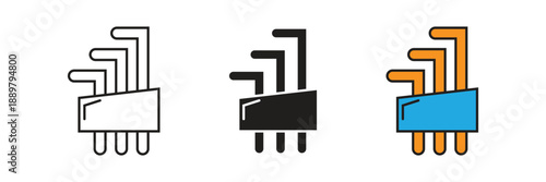 Allen key or hex wrench set icons for mechanical assembly, furniture building, and repair services in three distinct design styles.
