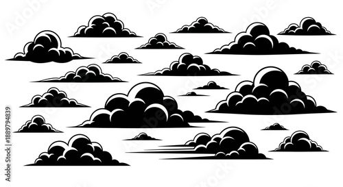 Monochrome cloudscape illustration creating a dramatic and visually striking effect on the sky
