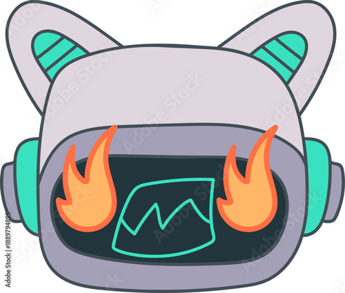 Sticker outline emoji chat-bot style face. Angry emotion. Ai cat robotic avatar illustration
