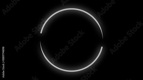 White round neon laser looping effect with glowing circular frame on black background