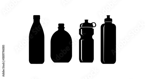 Silhouette assortment of reusable hydration containers standing against a clean white backdrop