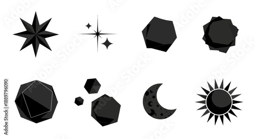 Celestial elements vector collection featuring star sun moon and geometrical shapes in minimalist