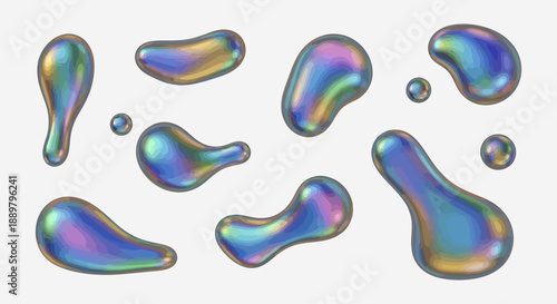 Iridescent liquid blobs illustration with an organic appearance and vivid colorful gradients,