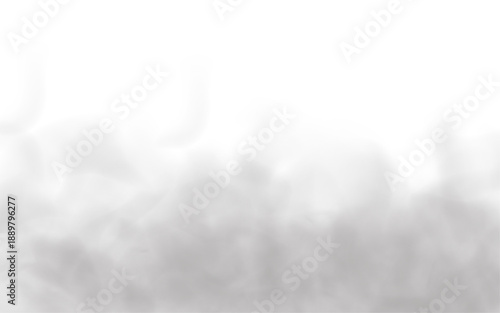 Soft smoky smoke rises above gray clouds with swirl, haze patterns. Atmospheric phenomena, mist, steam enhance realistic thunder, storm, vapor, fog details on white background. PNG vector.