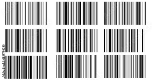 Black and white bar code  set. Simple vector illustration. 2 bit bg with irregular thin and thick lines, flat vector