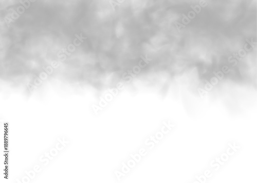 Dense gray smoke drifts over soft white clouds with swirl, haze textures. Mist, steam highlight atmospheric phenomena while realistic thunder, storm, vapor, fog. PNG vector.