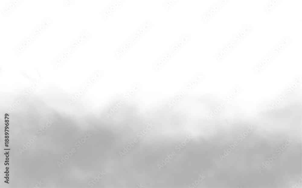 Fototapeta premium Gray smoke plumes drift over white clouds with puff, turbulence on white background. Mist, steam create realistic storm, thunder, fog, vapor textures while atmospheric phenomena add depth. PNG vector.