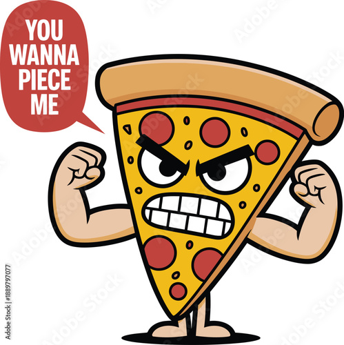 Angry Pizza Slice Character with Text Bubble angry face