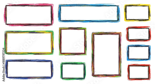 Assorted colorful frames with rough edges and white space for text or graphical elements