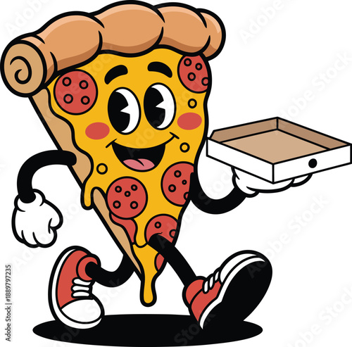 Animated Pepperoni Pizza Slice Delivering a Pizza Box