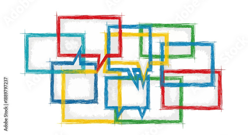 Dynamic speech bubbles forming a network representing dialogue and communication flow