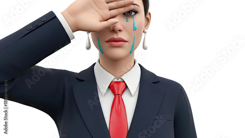 Woman in suit crying stylized blue tears