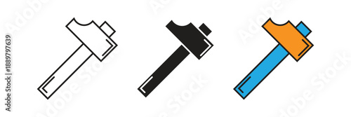 Professional masonry chisel or wood carving tool icons for carpentry, construction, and stone work, featuring three distinct graphic design styles.