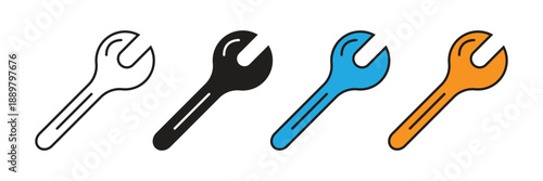 Double-sided wrench and spanner vector icons for mechanical maintenance and automotive repair, available in various professional styles for technical projects.