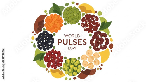 World pulses day celebration with colorful beans and legumes circular pattern