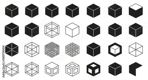 Geometric cube patterns in black and white perfect for modern design projects and illustrations