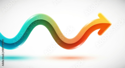 Gradient Color Wavy Arrow on White Background Represents Movement and Progress