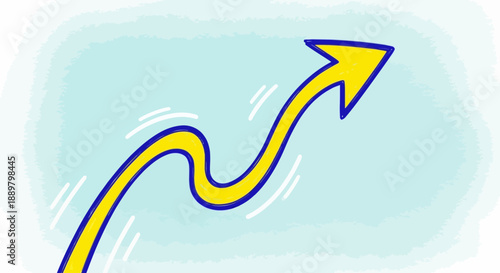Stylized upward yellow arrow on light blue background, indicating progress and development