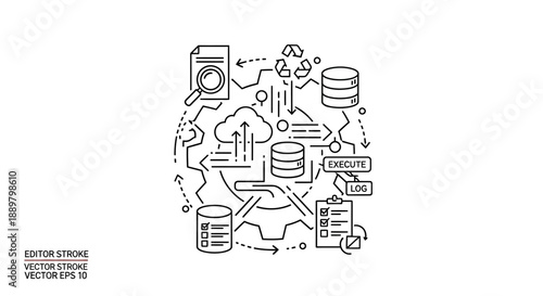 Vector Illustration displaying data processing, analytics, data integration and data management