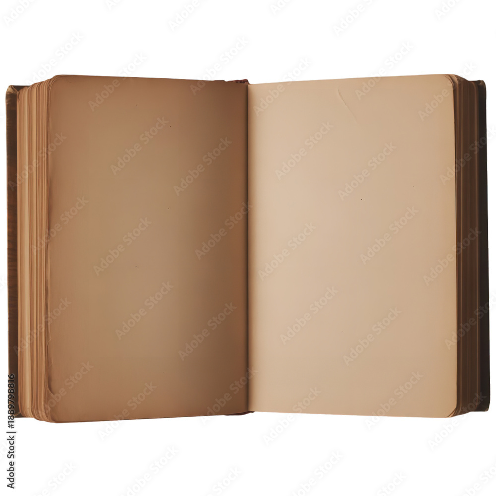 Naklejka premium Open blank brown leather book on transparent background