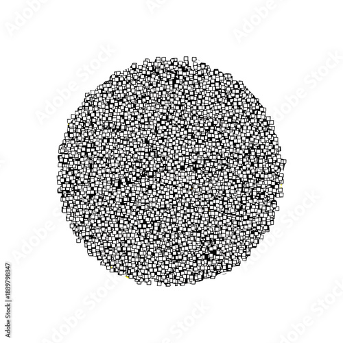 High-angle close-up of a large pile of small silver ball bearings on a white background with a metallic sheen and circular composition.