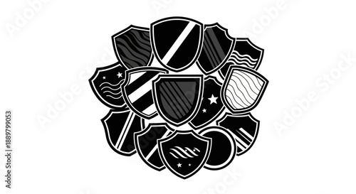 Assorted shields emblem design representing protection security and defense concepts vintage vector