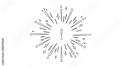 Drawn exclamation mark surrounded by bursting light rays for emphasis and attention