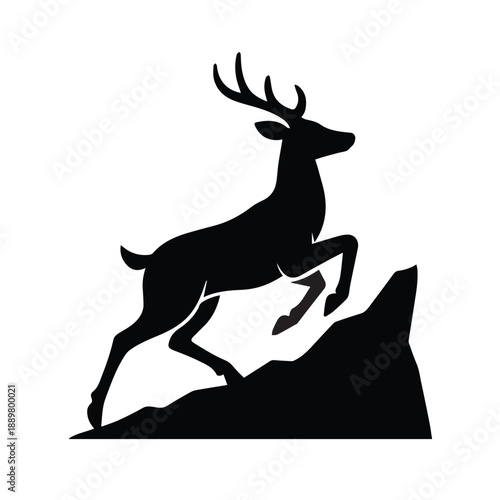 Mountain climbing deer silhouette suited for adventure themed design projects.