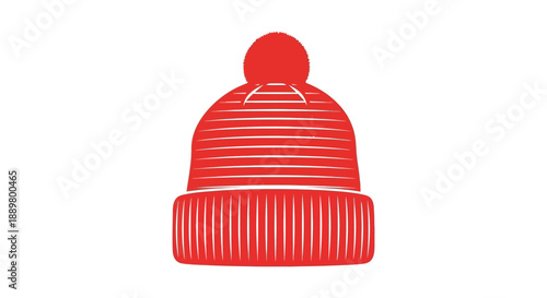 A simple illustration of a vibrant red winter beanie with a ribbed texture and a noticeable pom pom