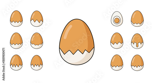 Animated egg vector illustration showcasing shelled boiled eggs in a cartoon style design