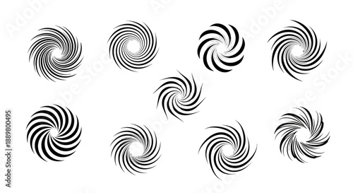 Collection of monochromatic spiral designs with varying degrees of curvature and textural effects