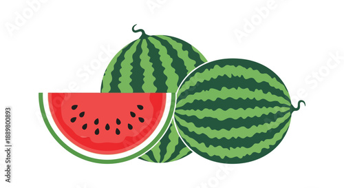 A vibrant illustration depicts several watermelons showcasing both whole fruits and a juicy slice emphasizing freshness high quality