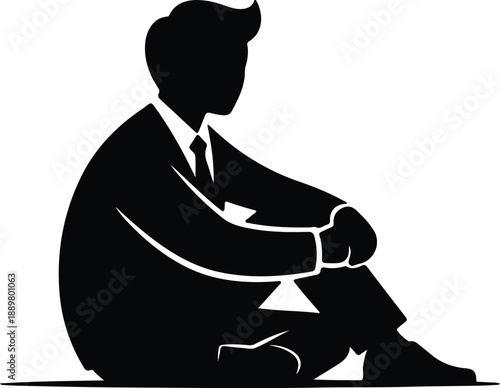 Isolated man in suit sitting down looking thoughtfully illustration vector