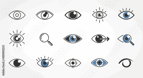 Diverse eye icon set representing vision concepts and optical themes eye sight design