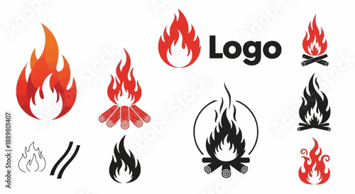 Collection of vector fire icon illustrations and design elements for diverse applications