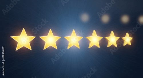 Glowing star rating representation on a dark background expressing customer satisfaction and