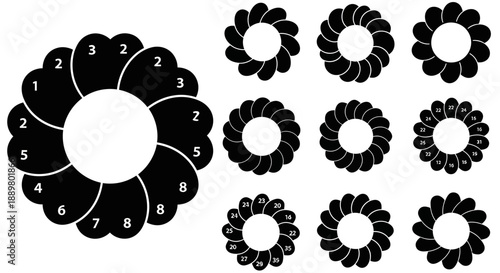 Abstract numerical flower petal diagram showcasing sequencing and pattern possibilities