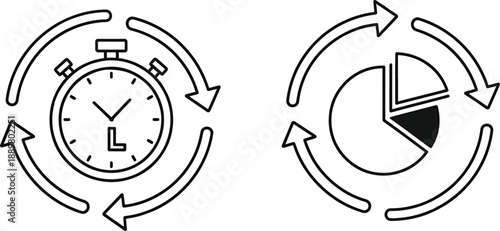 Time management and efficiency icon with stopwatch and circular flow