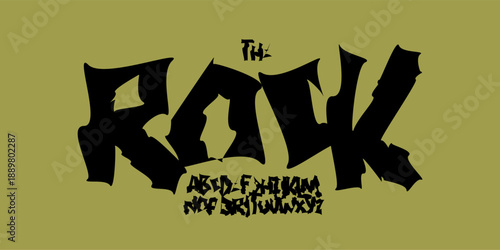 Rough Rock Font Logo Alphabet Uneven Letter Set Horror Typography, Sharp Psycho Typographic Design for Punk Music Title Text, Typo Poster Headline, Grunge Hand Written Crooked Fonts. Vector Typeface