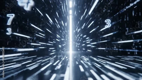 Abstract digital background with glowing numbers floating in a futuristic space.