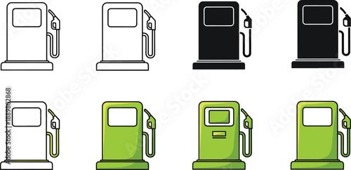 Gas station pump line and glyph icons on transparent background