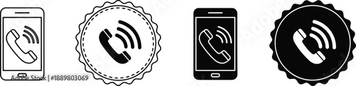 Calling smartphone line and glyph icons on transparent background