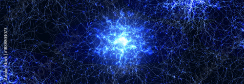 Neural Network Brain Neurone Synapse Connections Lightning Ball Energy Glow. Machine Learning Technology Background for AI Data Flow, BigData, Medical Science Research, Biotech. Vector illustration