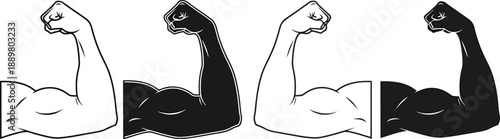 Strong muscular arm showing bicep power anatomy illustration set of