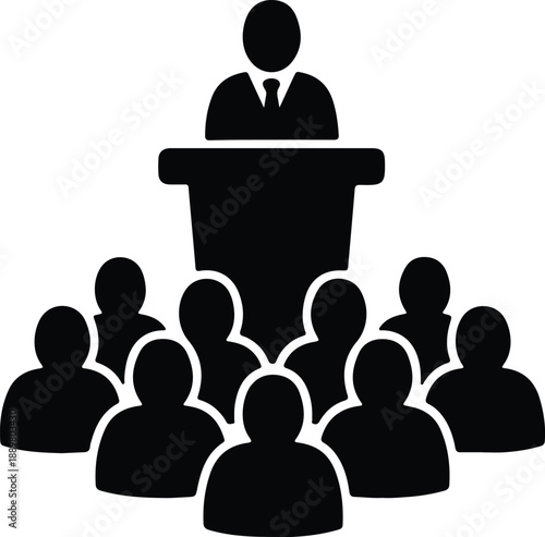 Isolated speaker at podium addressing audience group crowd illustration vector