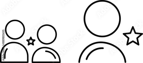 User account profile icon with favorite star symbol in outline art
