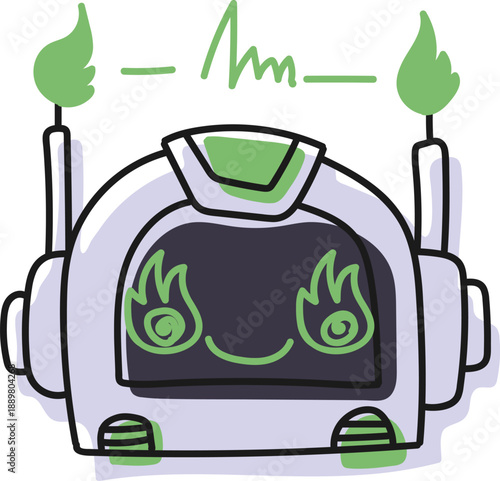 Sticker emoji chat-bot style face. Angry emotion. Ai robotic avatar doodle style illustration