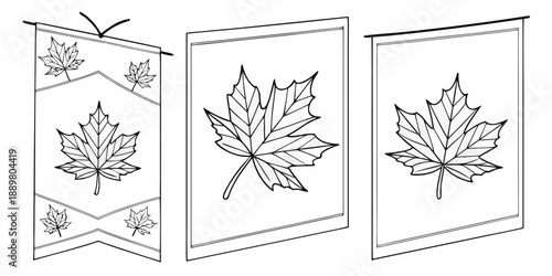 Maple Leaf Banner Set – Stylized Canadian Symbols in Chevron & Rectangle Formats | Nature & National Identity Art, USA, US, United States
