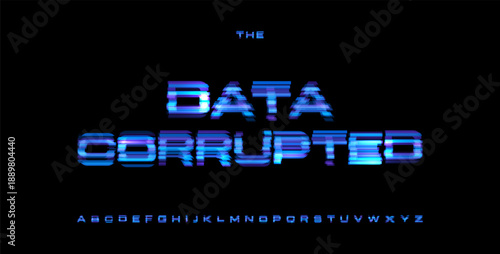 Data Corrupted Digital Noice Font Logo Alphabet Vector Glitch Letters Set Modern Typography, Creative Typographic Design for Play Button, Game UI Headline, Display Fonts. Vector Typeface